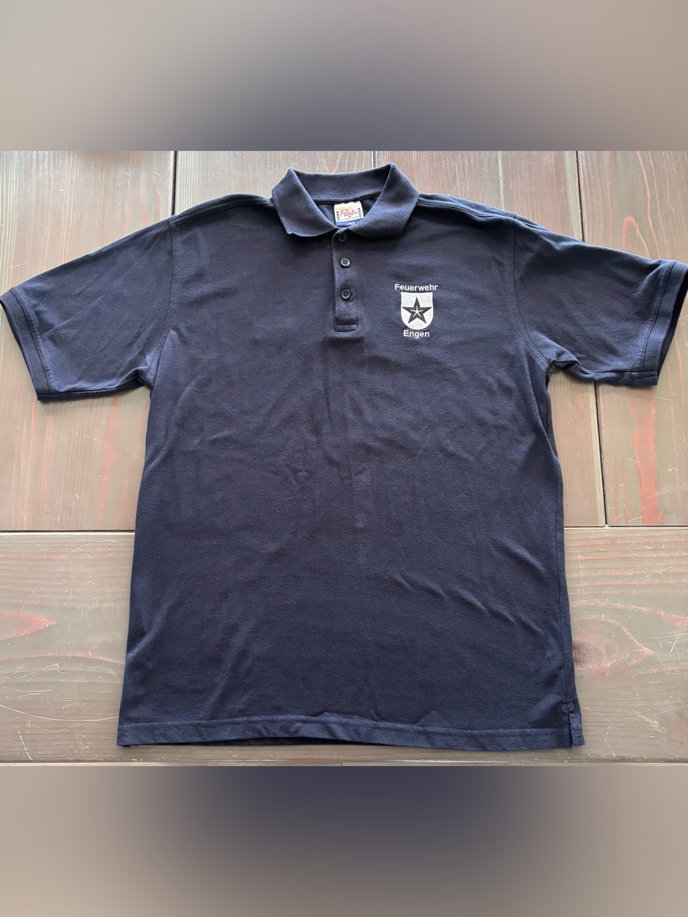 Feuerwehr Engen German fire fighter Navy Polo Shirt large